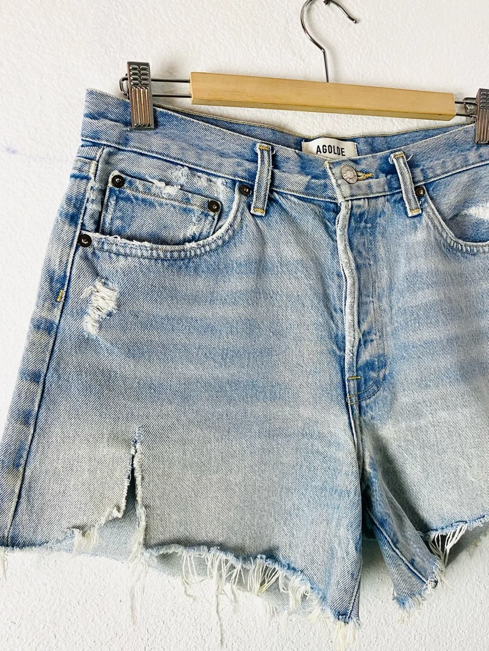 Agolde Parker Long Jean Shorts Size 28 Y2K Distressed Denim Organic Cotton